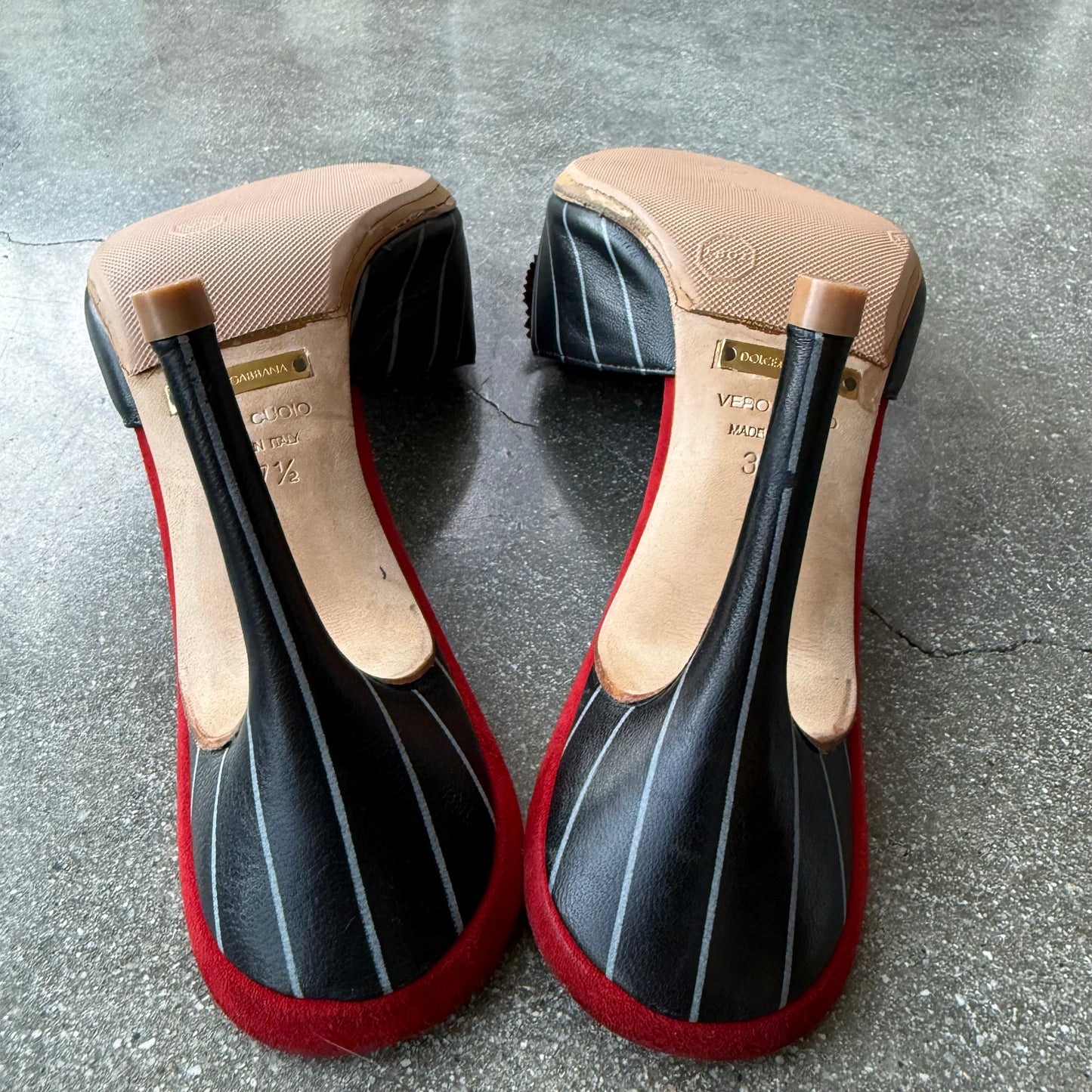 Early 00s Dolce & Gabbana Rosette Pinstripe Mules - US 7.5