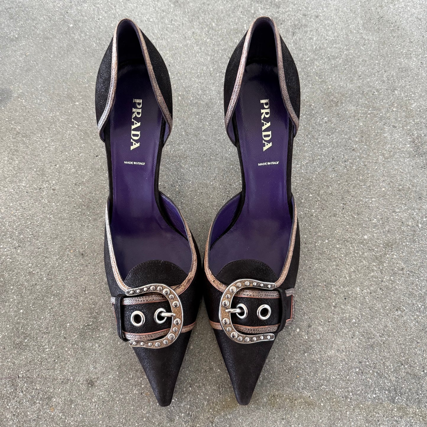 2003 Prada Chocolate Brown Leather Buckle Heels - US 12