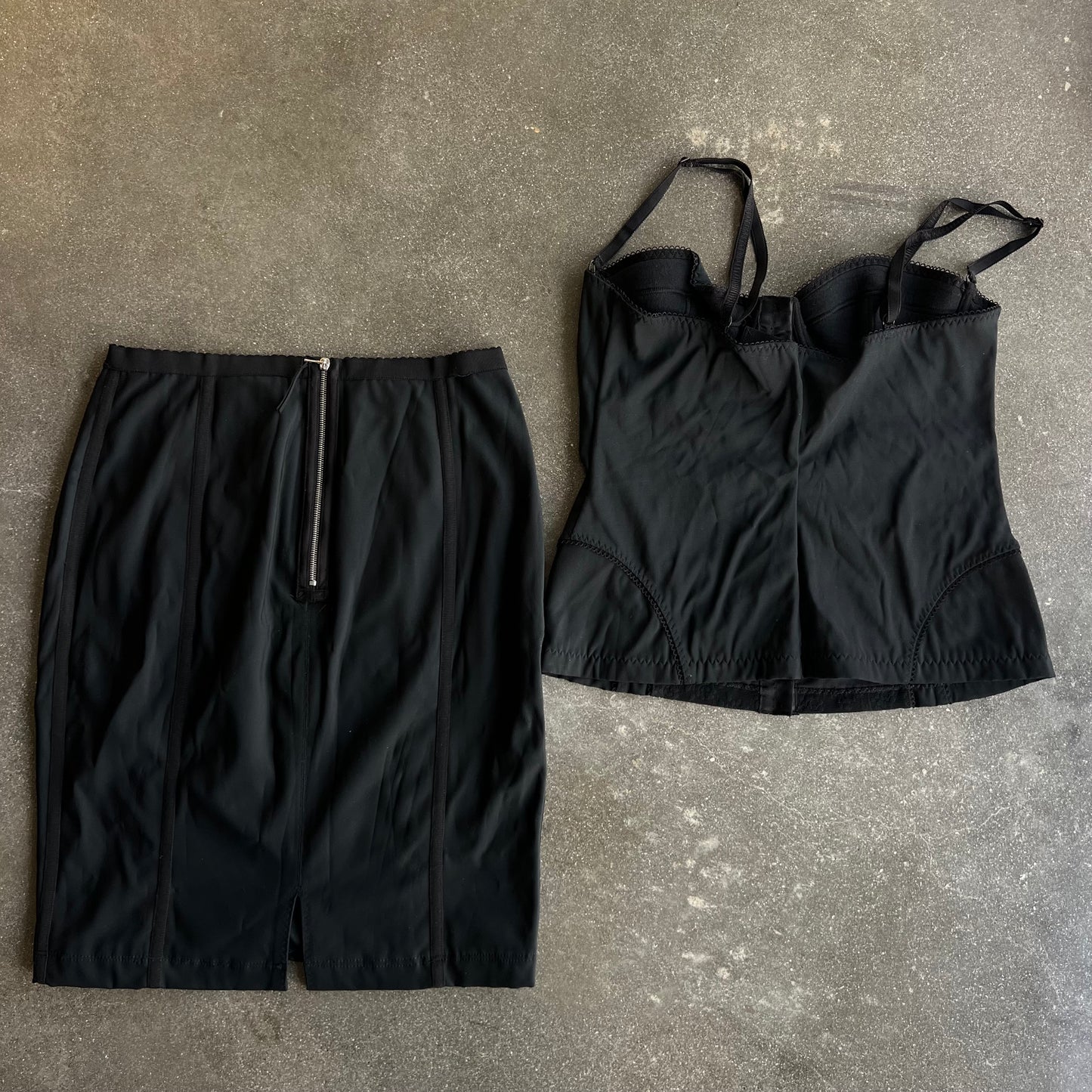 Early 2010s D&G by Dolce & Gabbana black Corset & Skirt Set