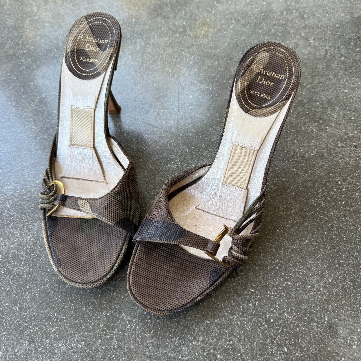 SS01 Galliano Dior Camo Logo Mules - US 5-5.5