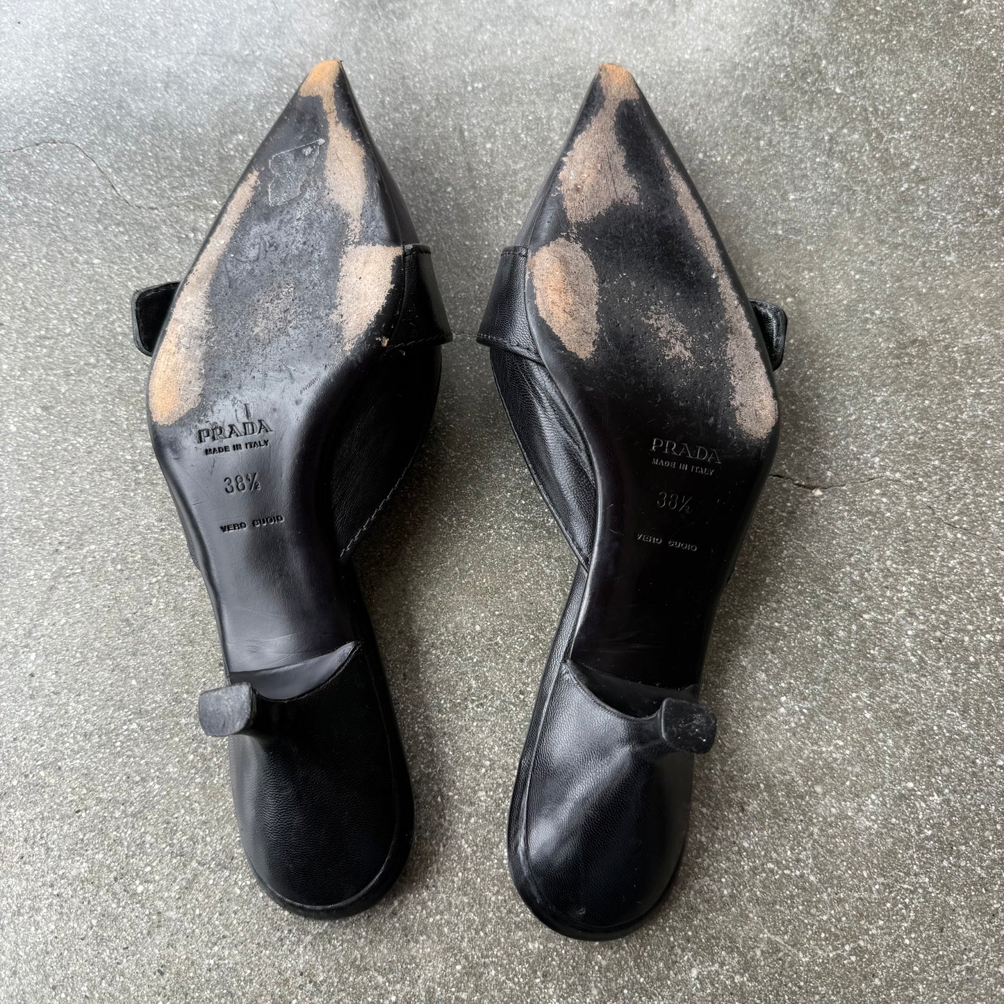 Spring 2002 Prada Black Leather Buckle Mules - US 8