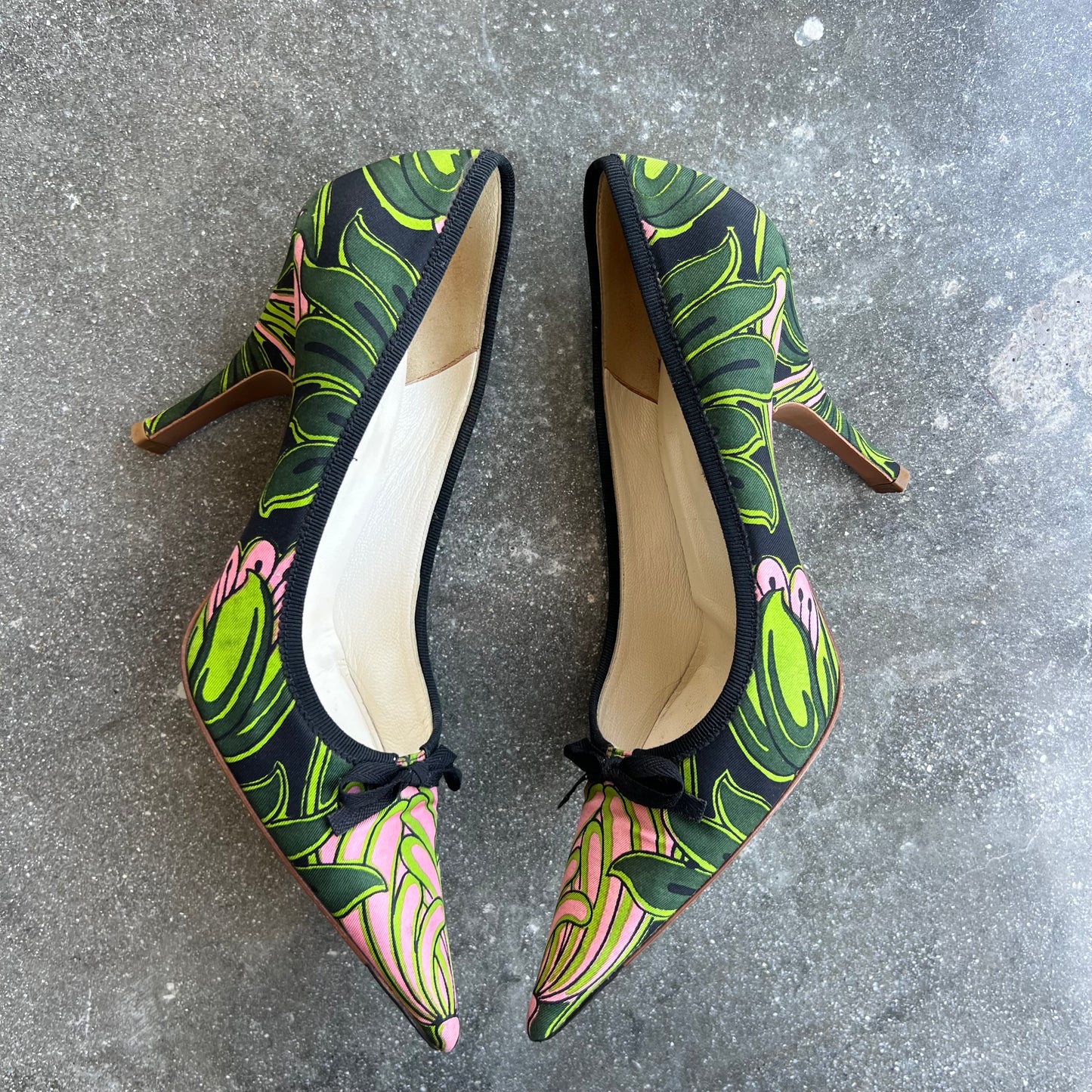 Prada Green and Pink Printed Bow Pumps - 37.5