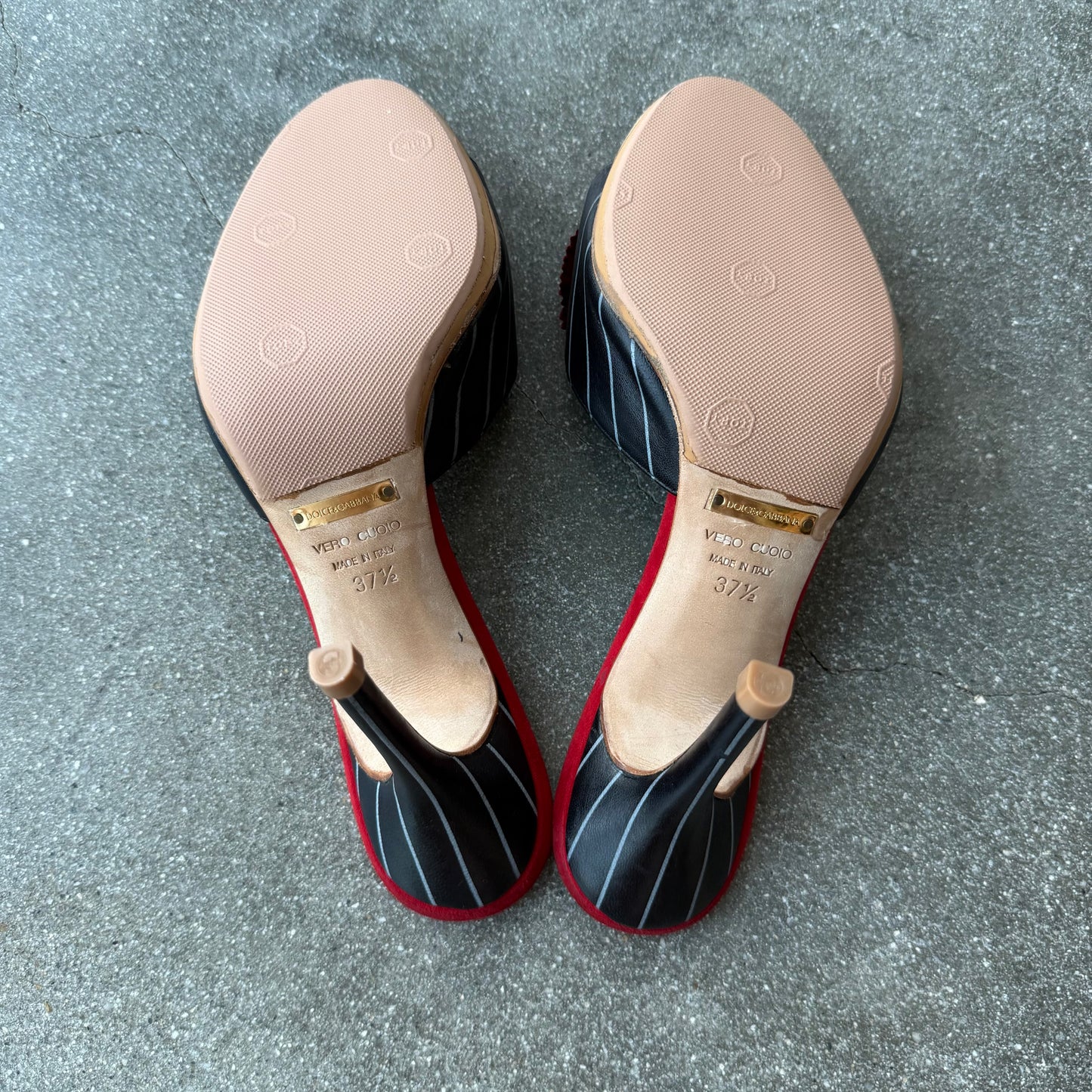 Early 00s Dolce & Gabbana Rosette Pinstripe Mules - US 7.5