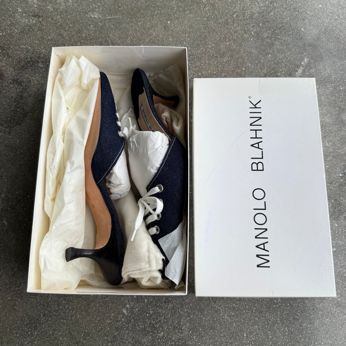 Early 00s Manolo Blahnik Denim Mules - US 7.5