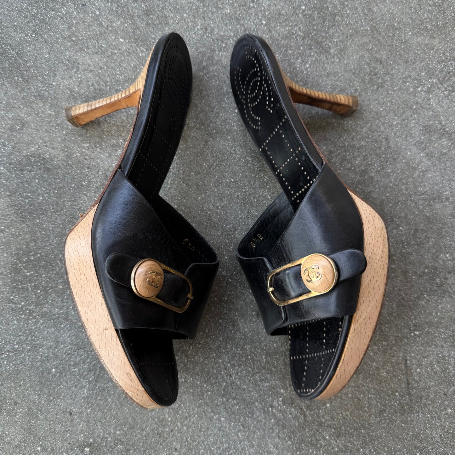 90s Chanel Leather Buckle Platform Mules - US 7-7.5