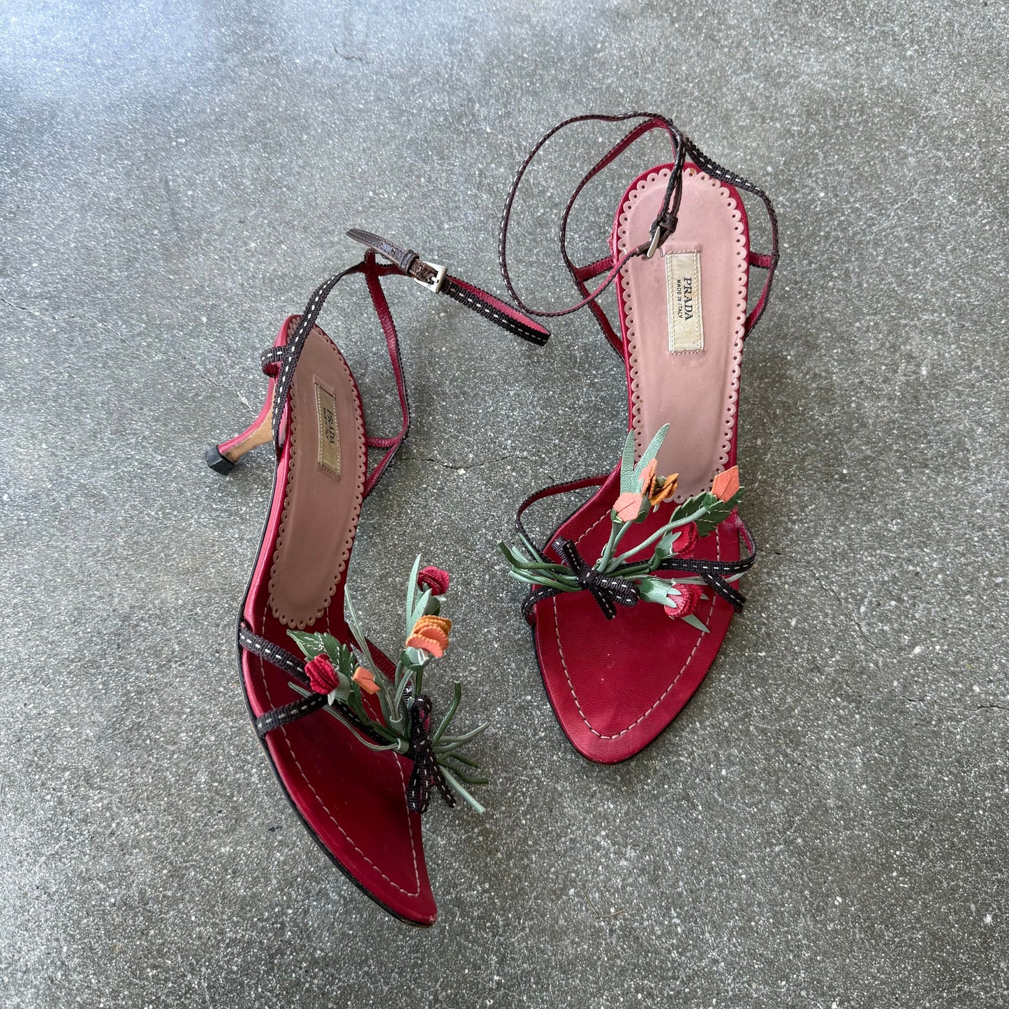 SS03 Red Prada Bouquet Strappy Red Sandals - US 5-5.5