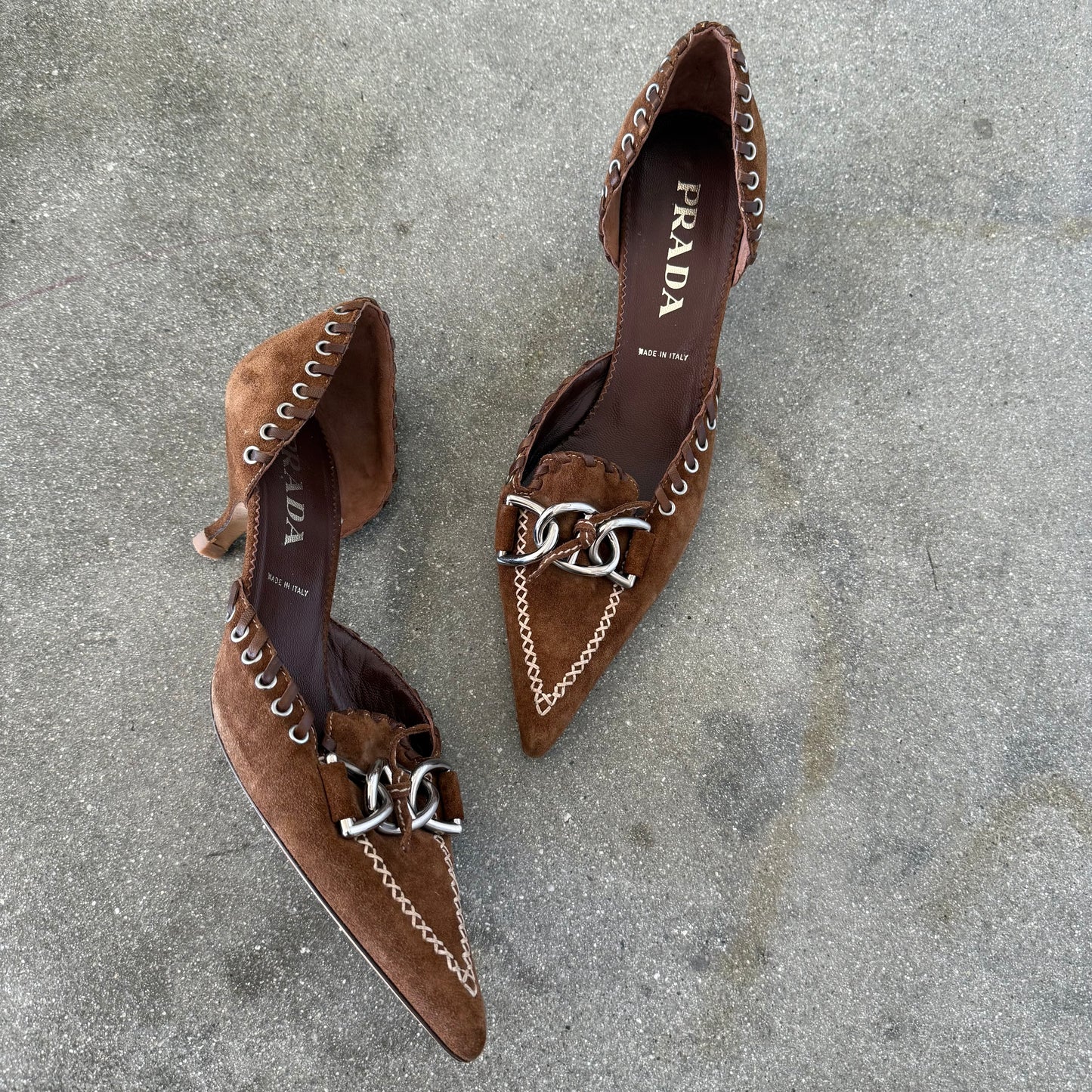 SS02 Prada Tobacco Suede Whipstitch Heels - US 10.5-11