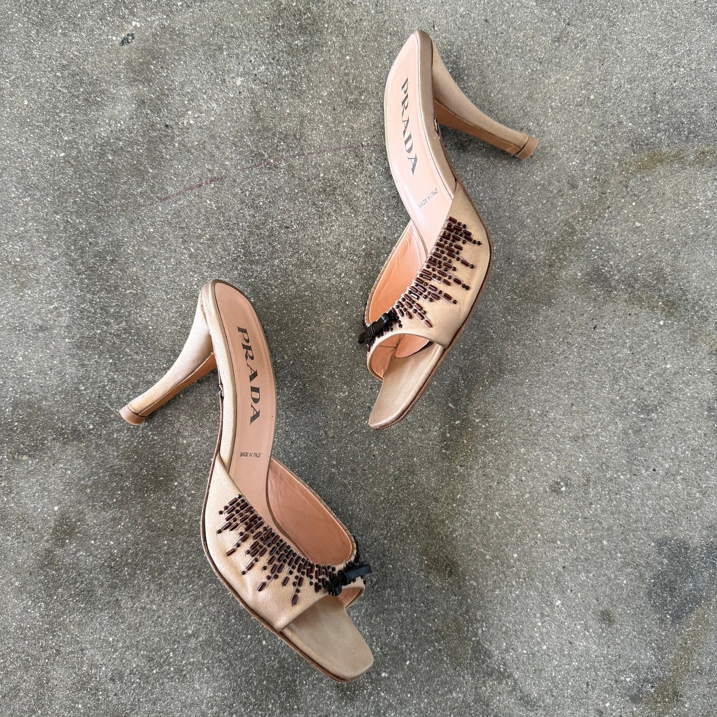 SS98 Prada Silk Satin Beaded Mules - US 7
