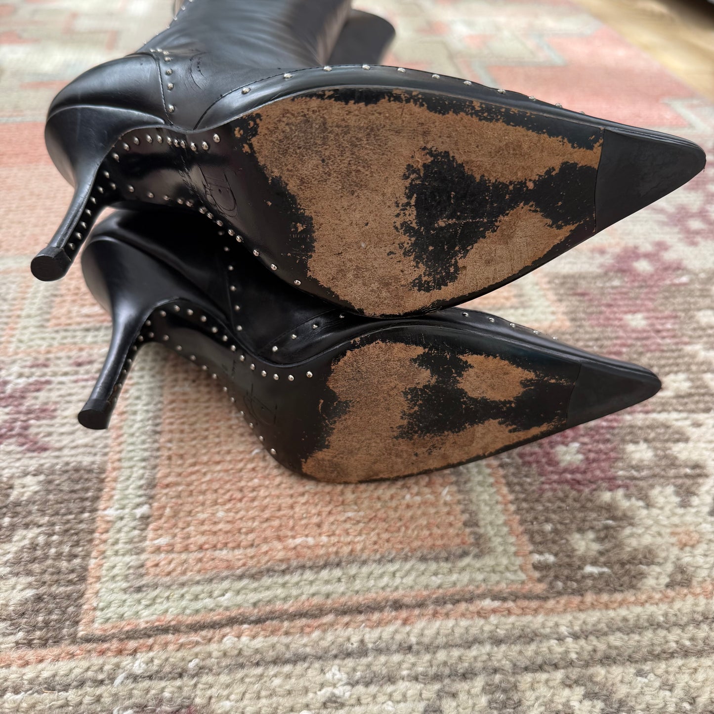 S/S2004 Galliano Dior Black Studded Leather Boots - US 7