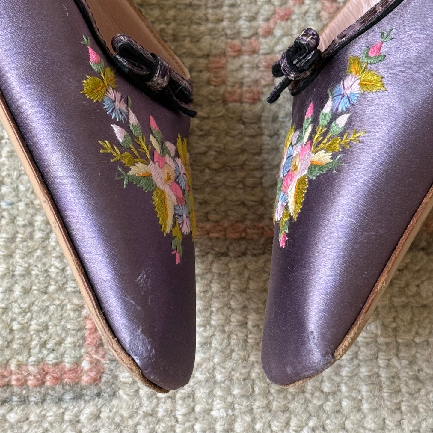 Y2K Prada Purple Silk Satin Floral Mules - US 8.5-9