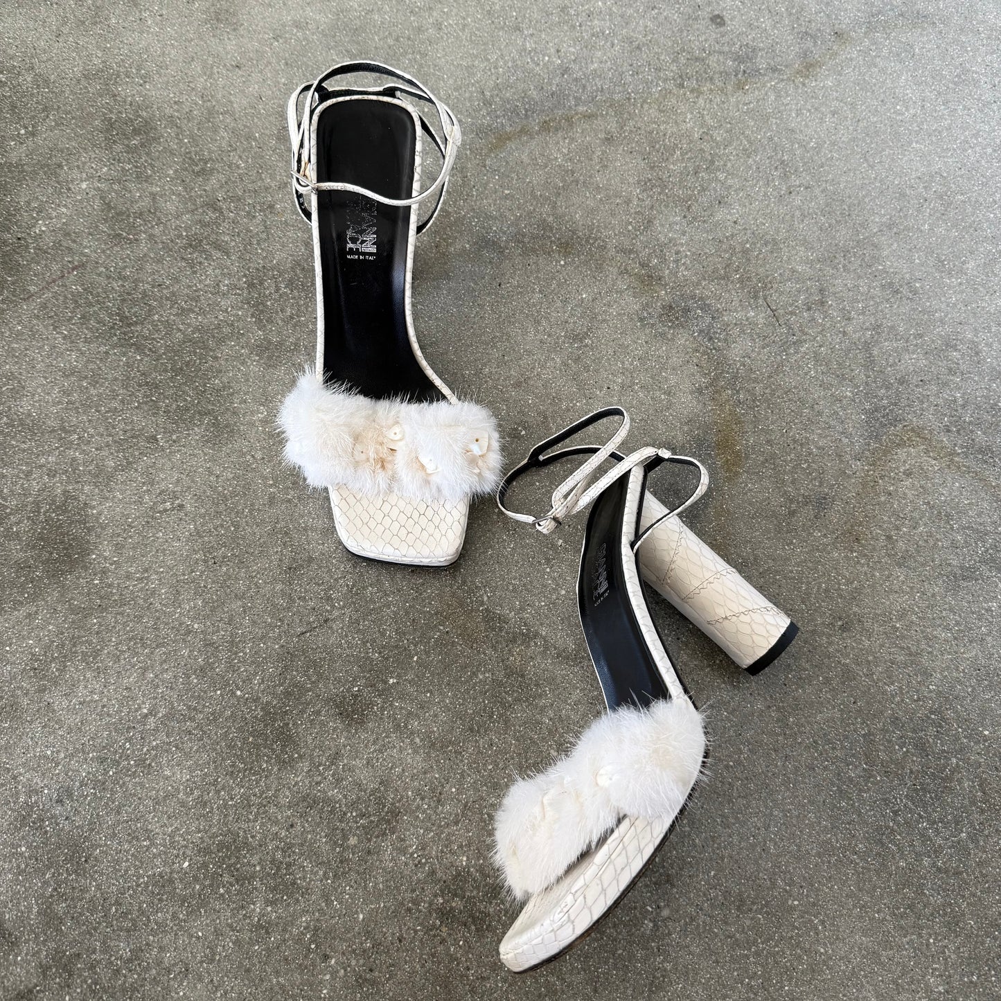 FW99 Gianni Versace Python & Mink Sandals - US 8-8.5