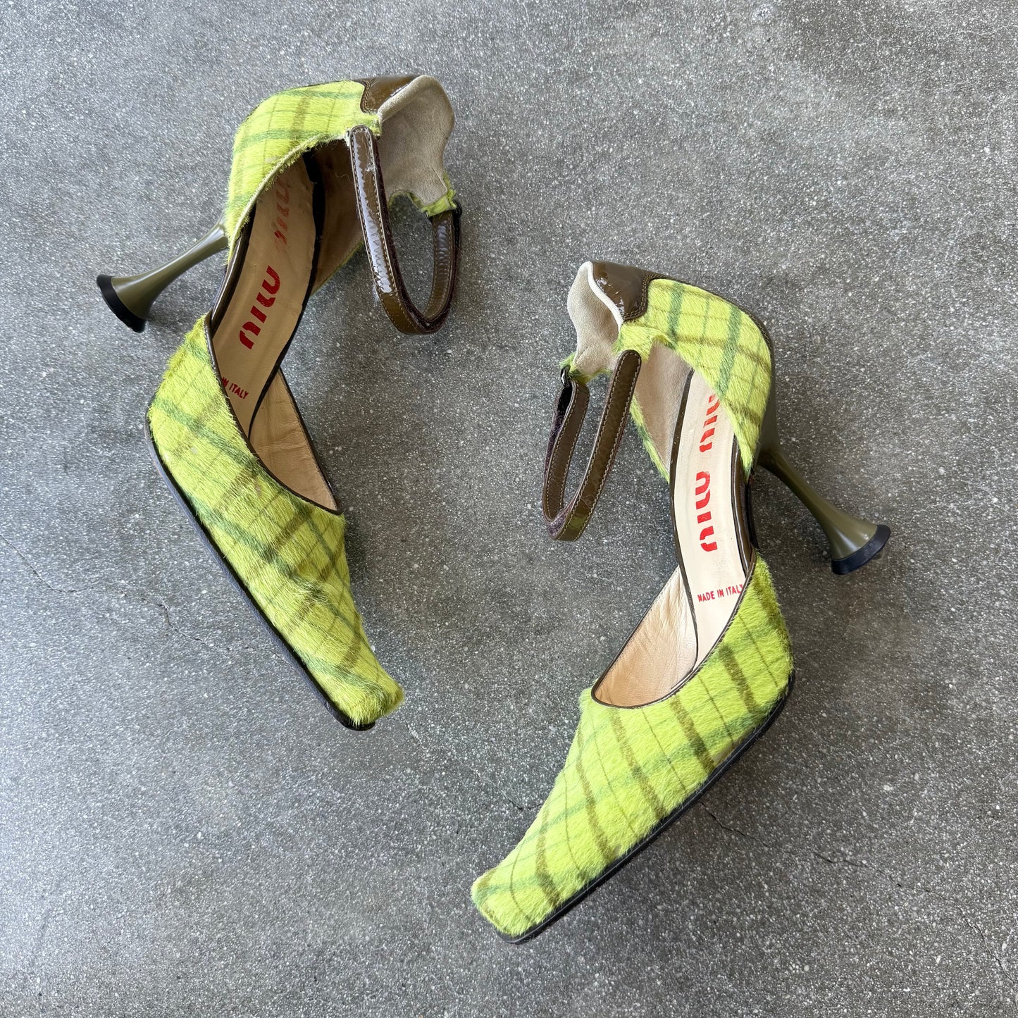 FW99 miu miu Ponyhair Tartan Mary Janes - US 6-6.5