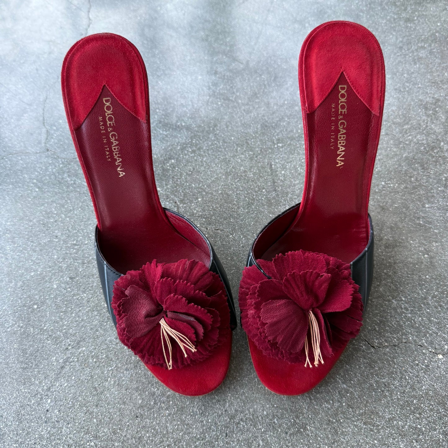 Early 00s Dolce & Gabbana Rosette Pinstripe Mules - US 7.5
