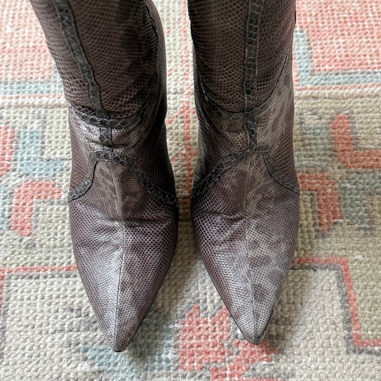 00s Jimmy Choo Grey Karung Stiletto Boots - US 6