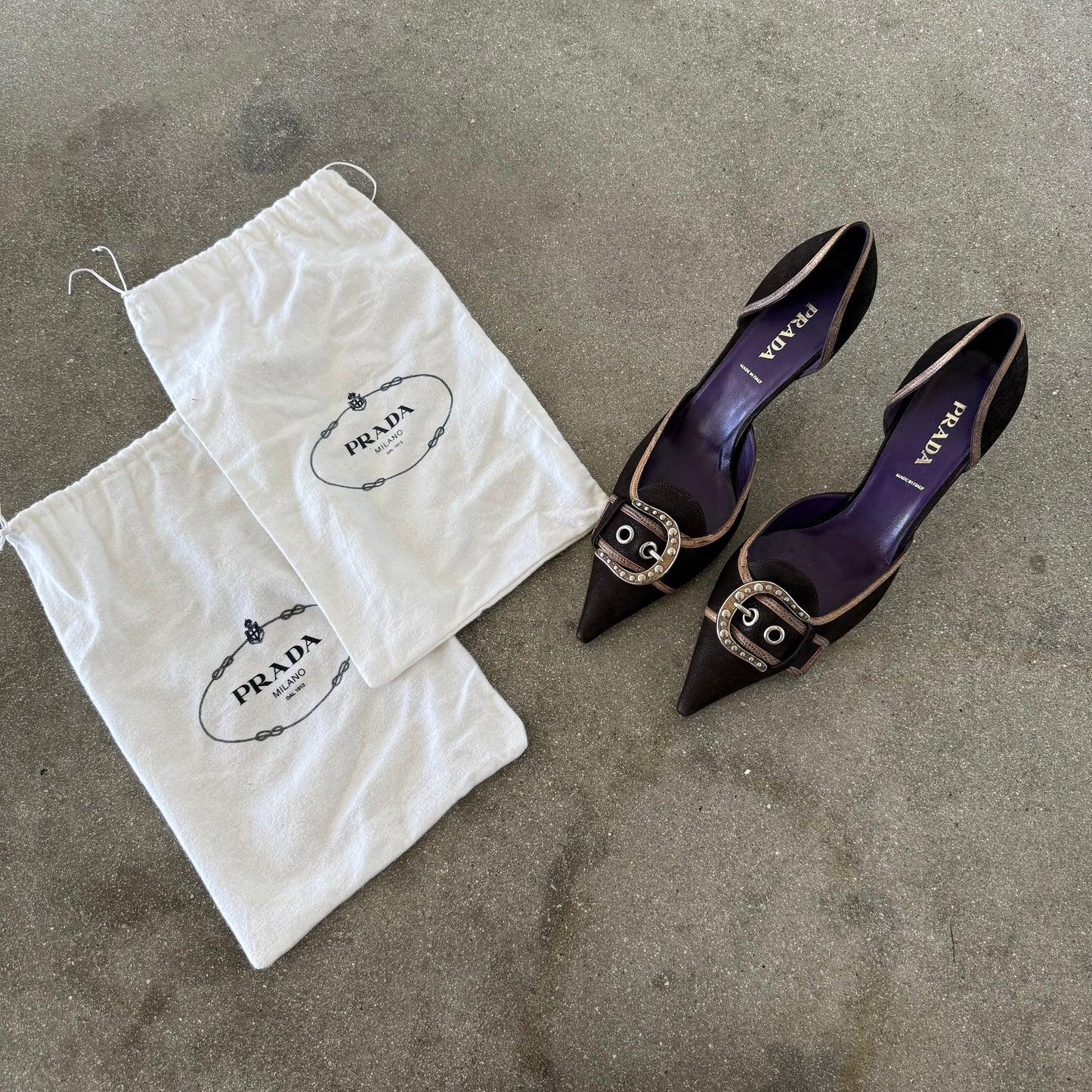 2003 Prada Chocolate Brown Leather Buckle Heels - US 12