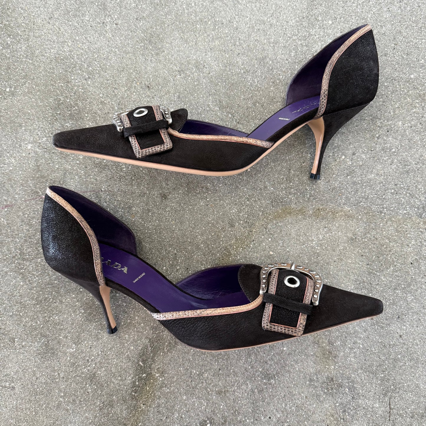 2003 Prada Chocolate Brown Leather Buckle Heels - US 12
