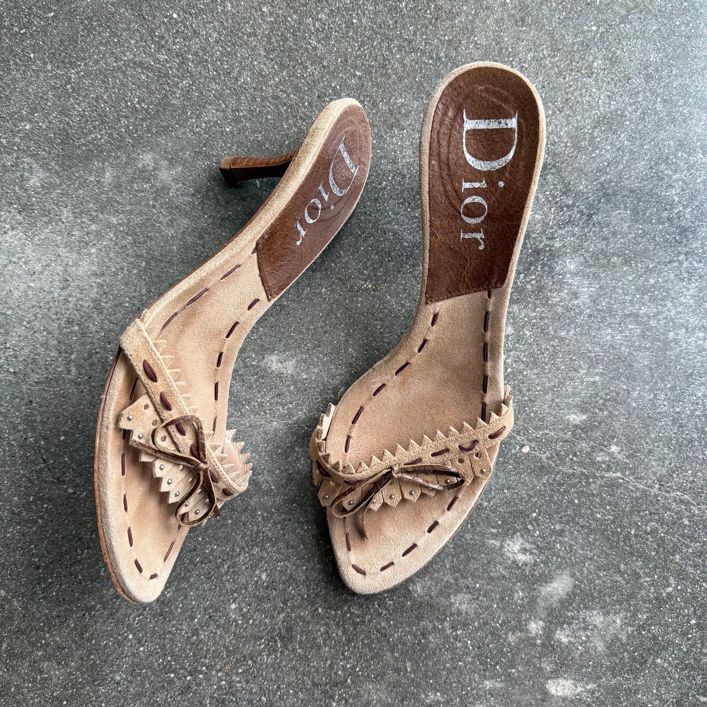 FW05 Galliano Dior Suede Fringe Mules - US 8.5