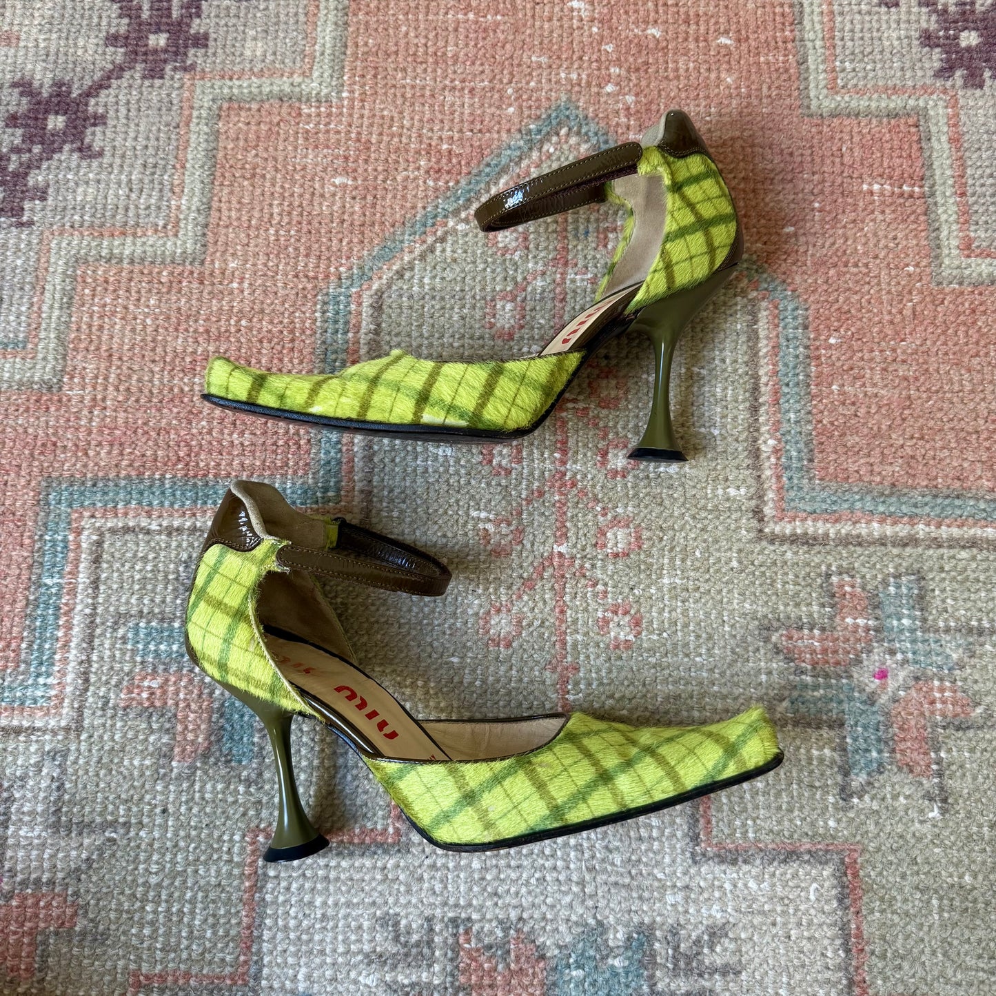 F/W1999 miu miu Ponyhair Tartan Mary Janes - US 6-6.5