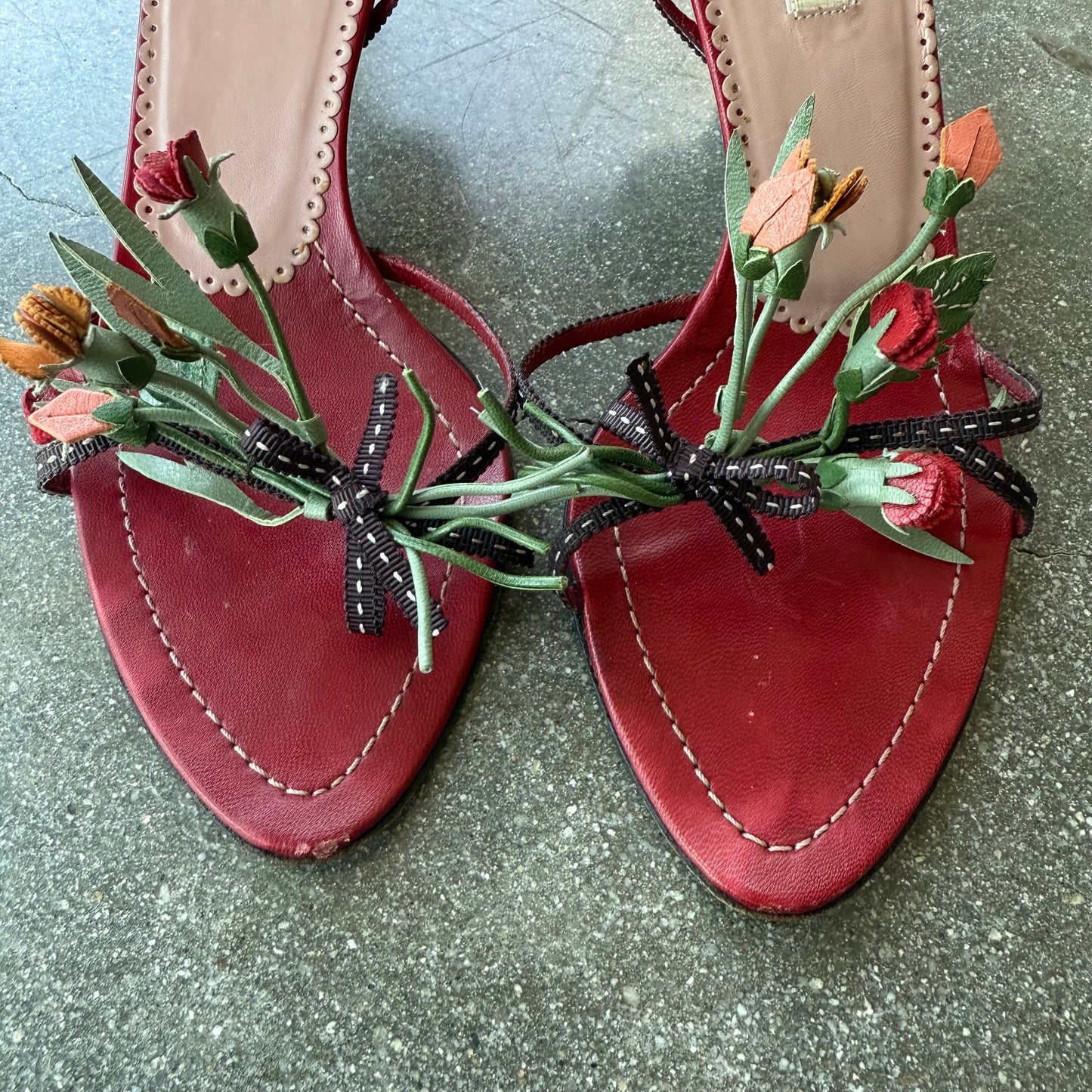 SS03 Red Prada Bouquet Strappy Red Sandals - US 5-5.5