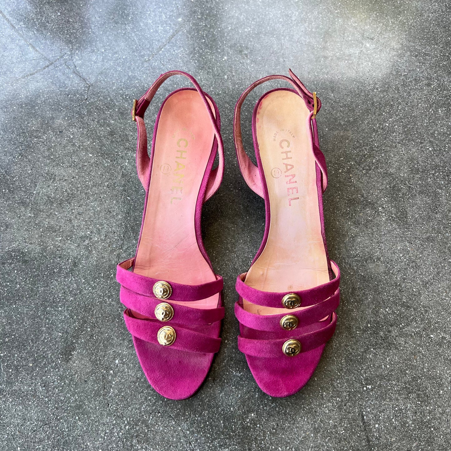 Chanel Fuchsia Suede Slingback Kitten Heels 7.5