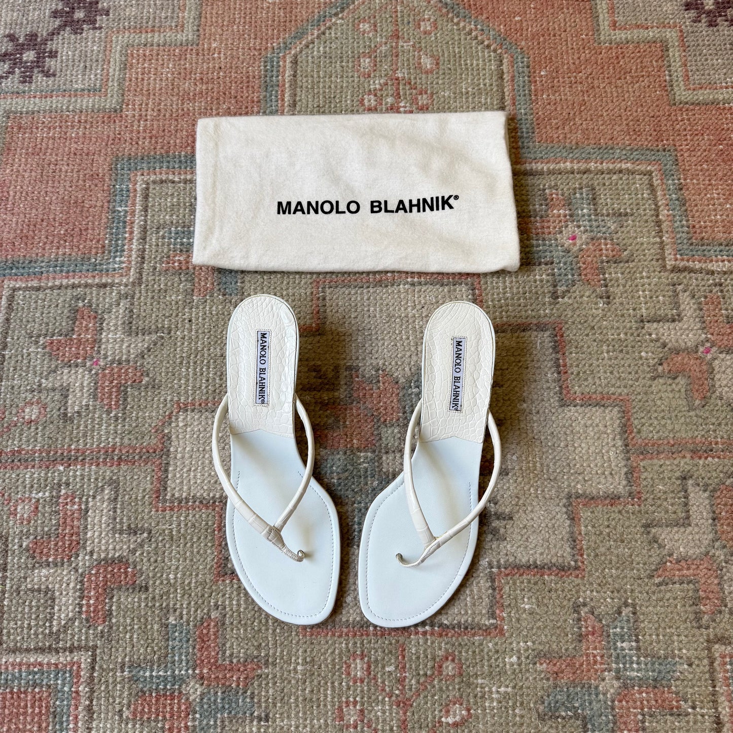Vintage Manolo Blahnik White Paterno Thong Sandals - US 8-8.5