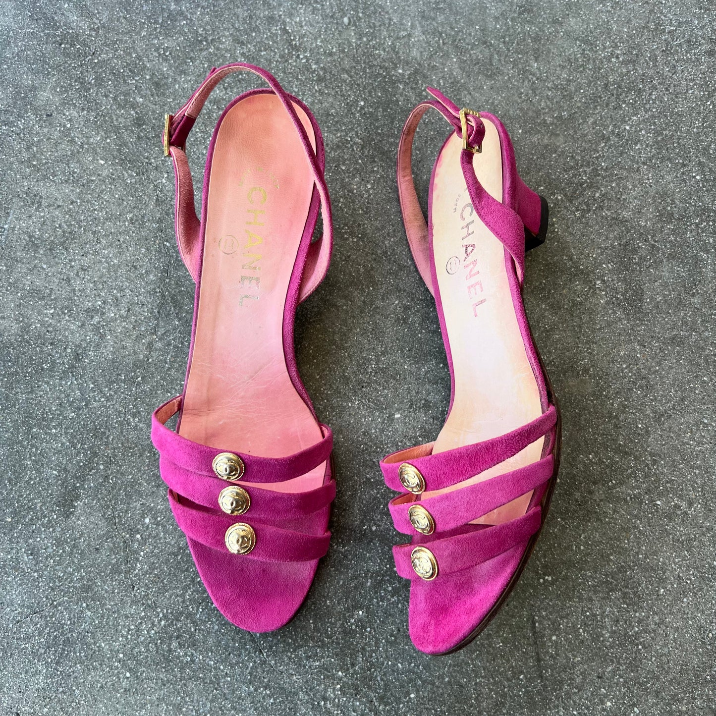 Chanel Fuchsia Suede Slingback Kitten Heels 7.5
