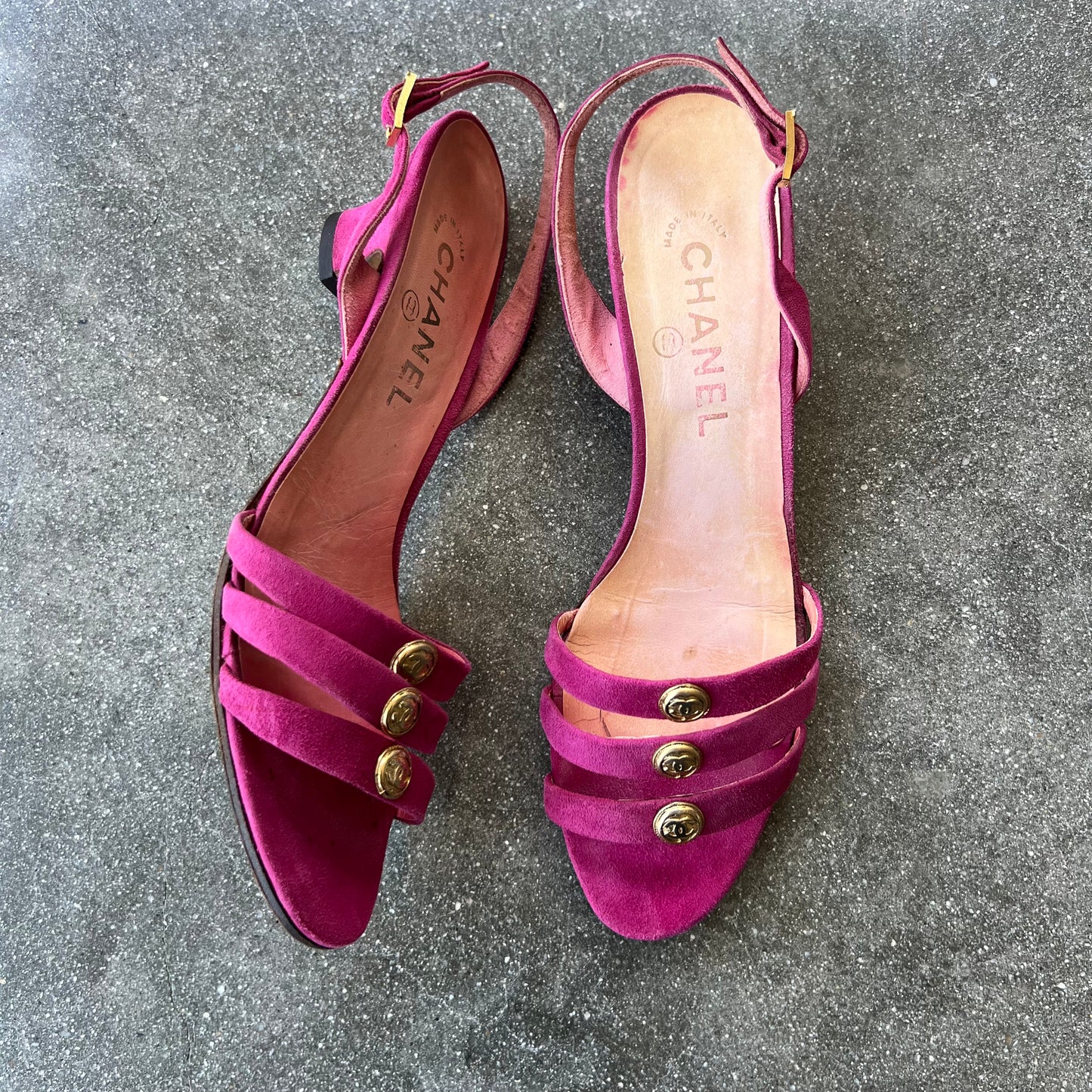 Chanel Fuchsia Suede Slingback Kitten Heels 7.5