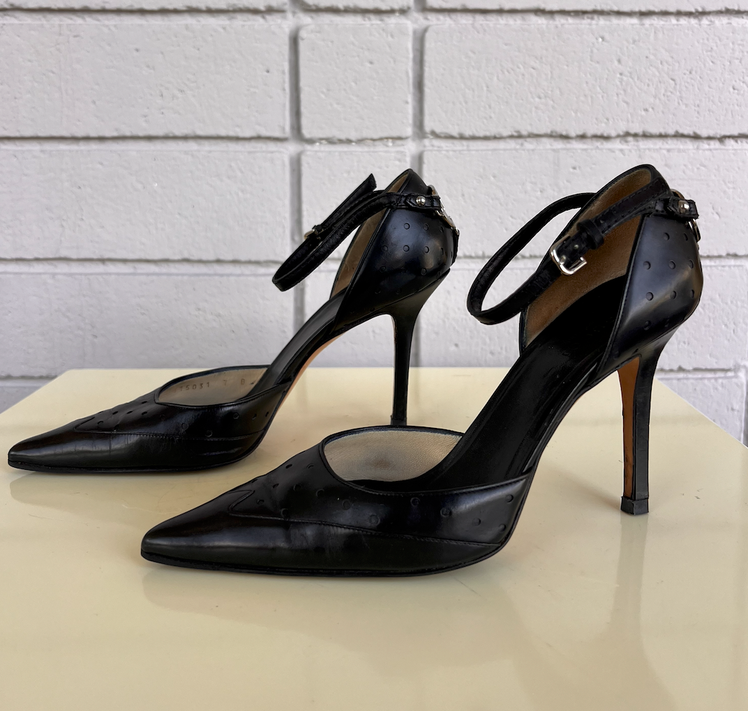 Tom Ford Gucci Black Perforated Leather Mules 37