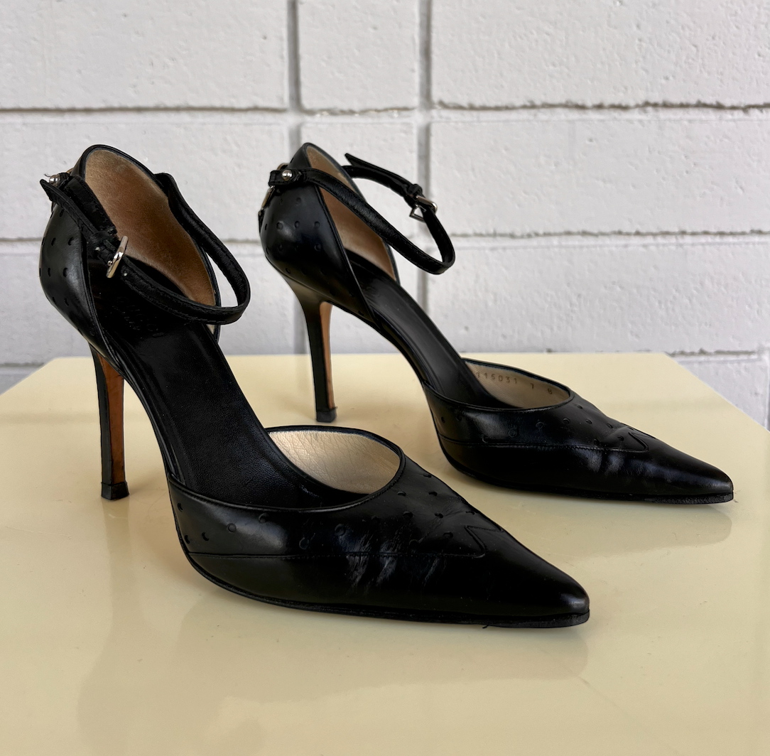 Tom Ford Gucci Black Perforated Leather Mules 37