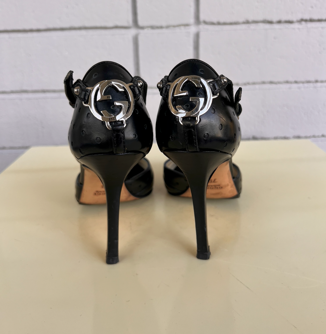 Tom Ford Gucci Black Perforated Leather Mules 37