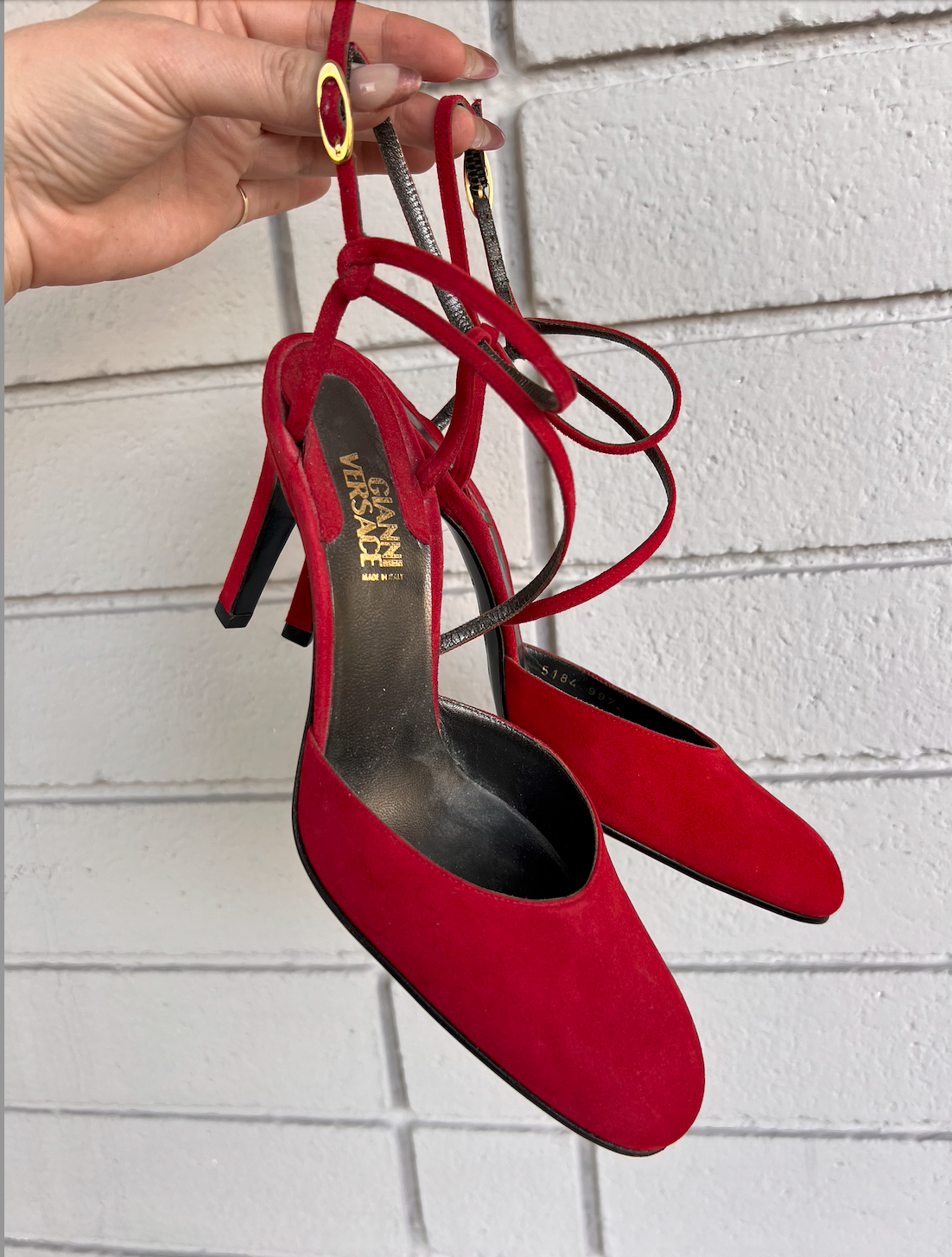 90s Gianni Versace Red Suede Strappy Slingbacks 37.5