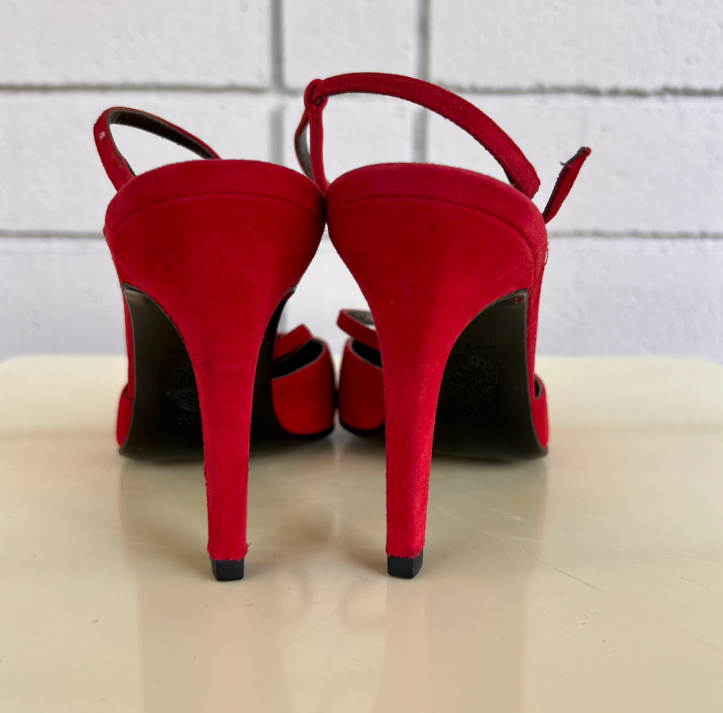 90s Gianni Versace Red Suede Strappy Slingbacks 37.5