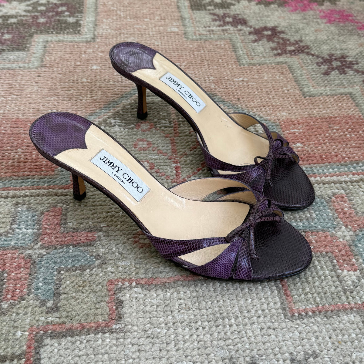 Y2K Jimmy Choo Purple Karung Bow Mules - US 8.5