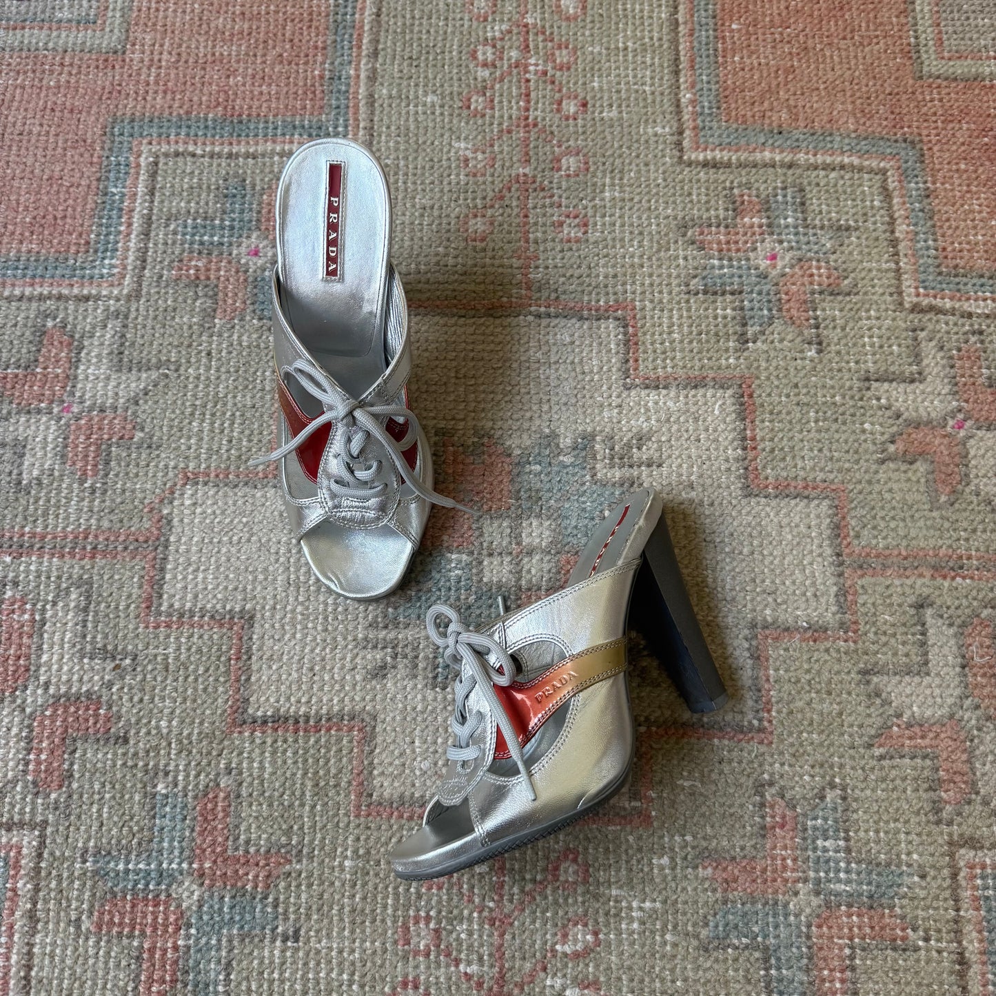 S/S2000 Prada Sport Silver Lace Up Mules - US 6-6.5