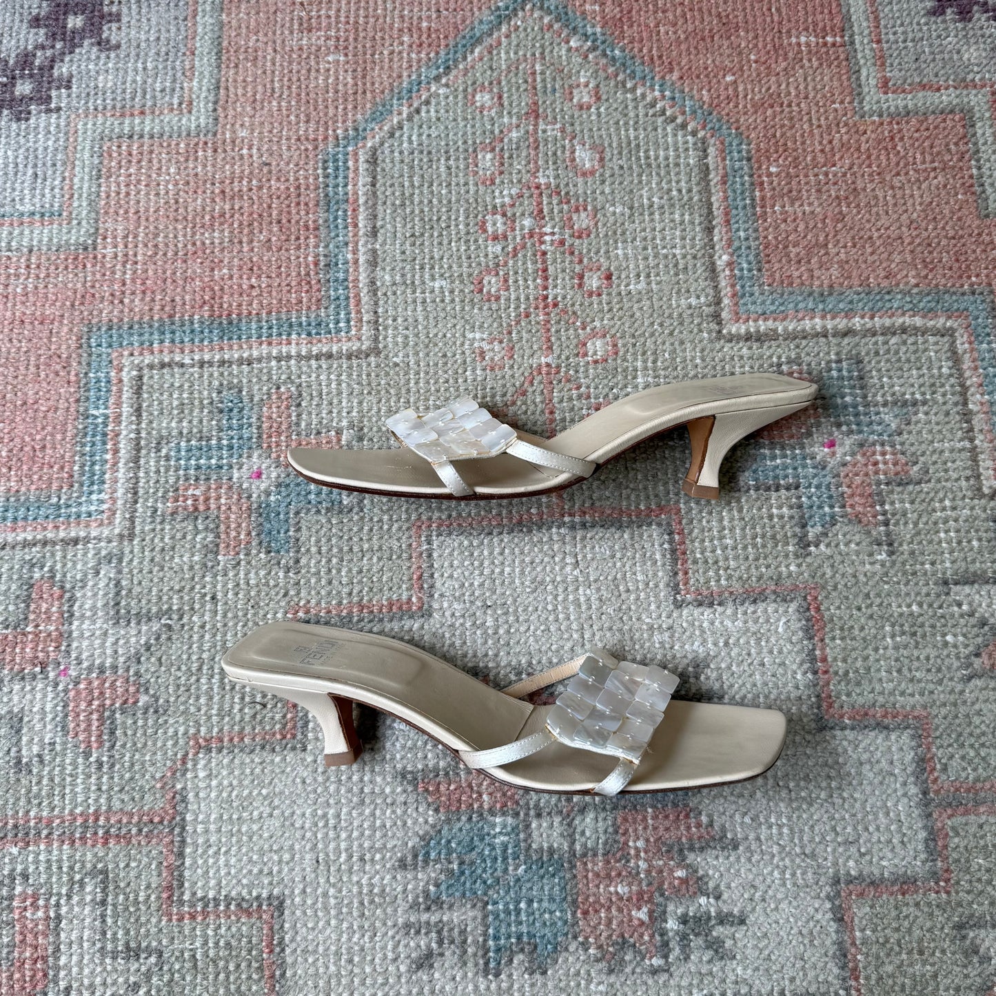 S/S2000 Fendi Cream Mother of Pearl Sandals - US 9-9.5