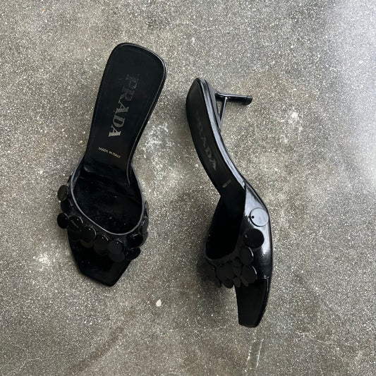 Spring 1999 Prada Black Paillette Mules - US 7