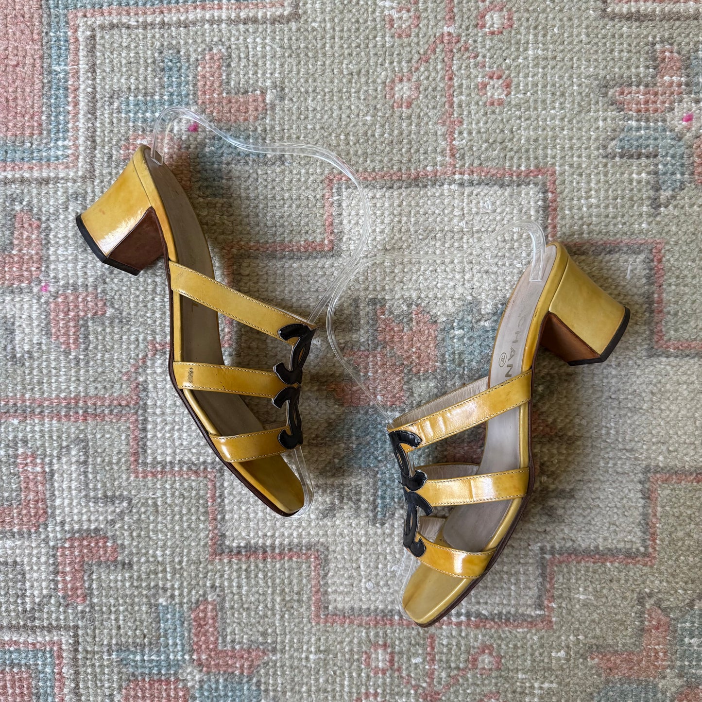 Spring 1995 Chanel Yellow Logo Sandals - US 6.5