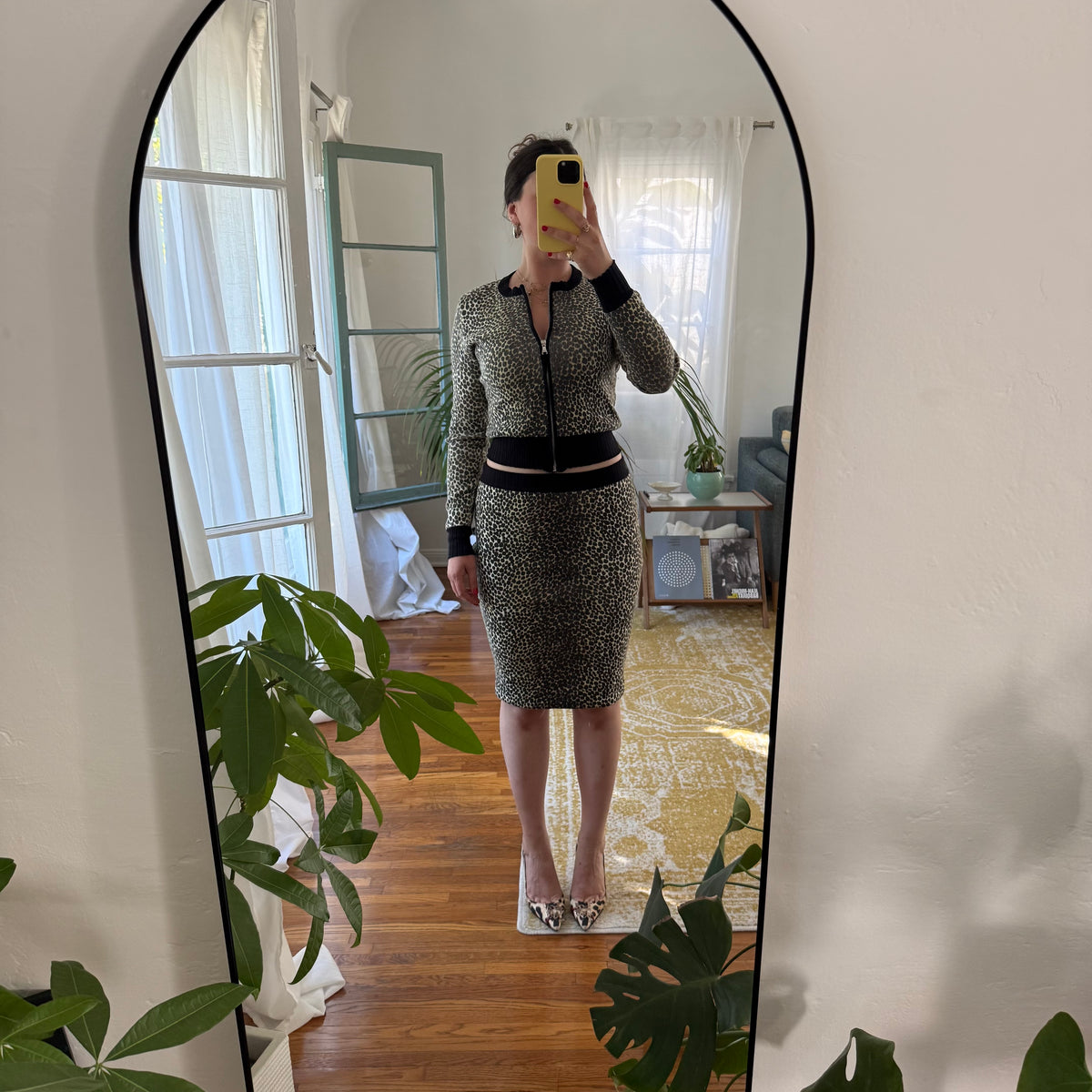 Y2K D&G Cheetah Cardigan & Skirt Set - US S-M