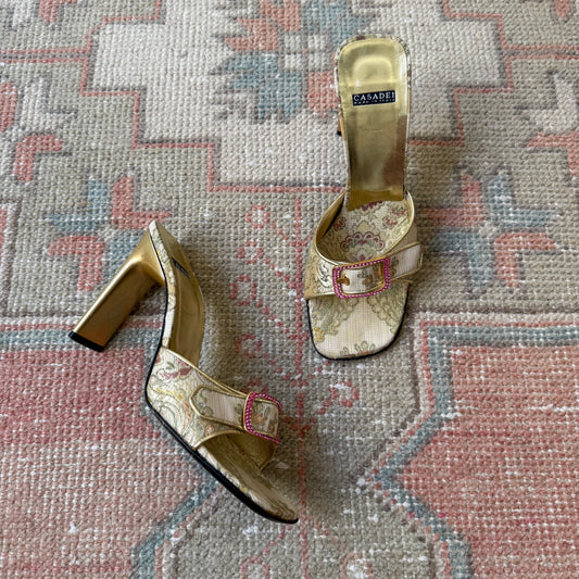 00s Casadei Brocade Gold Mules - US 7