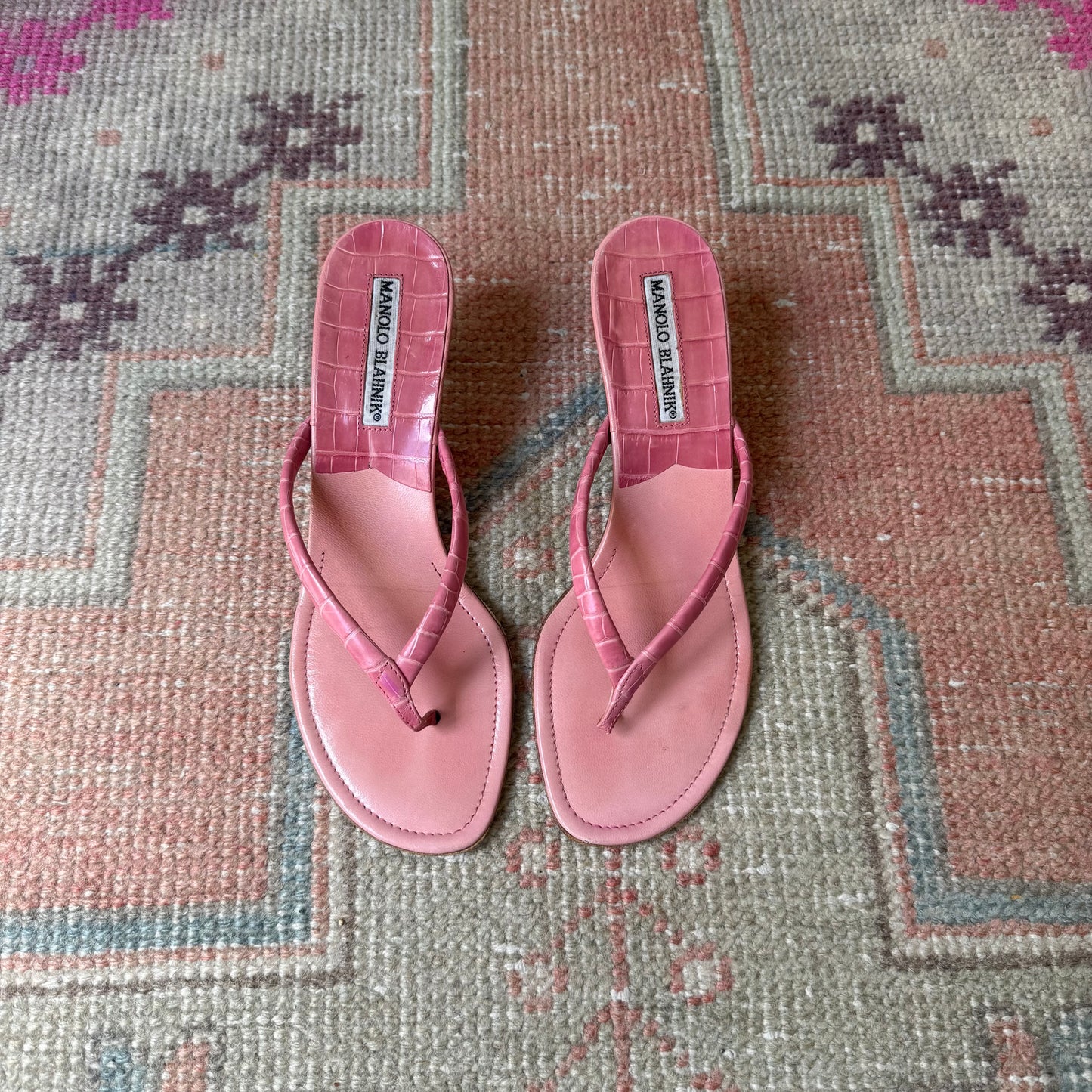 Y2K Pink Manolo Blahnik Thong Heels - US 6