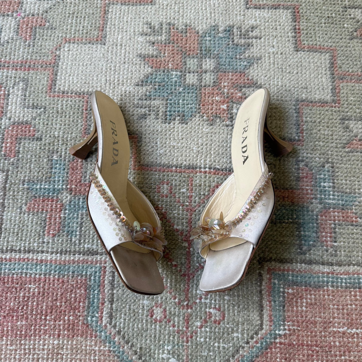 Spring 1999 Prada Silk Satin Sequin Mules - US 7.5