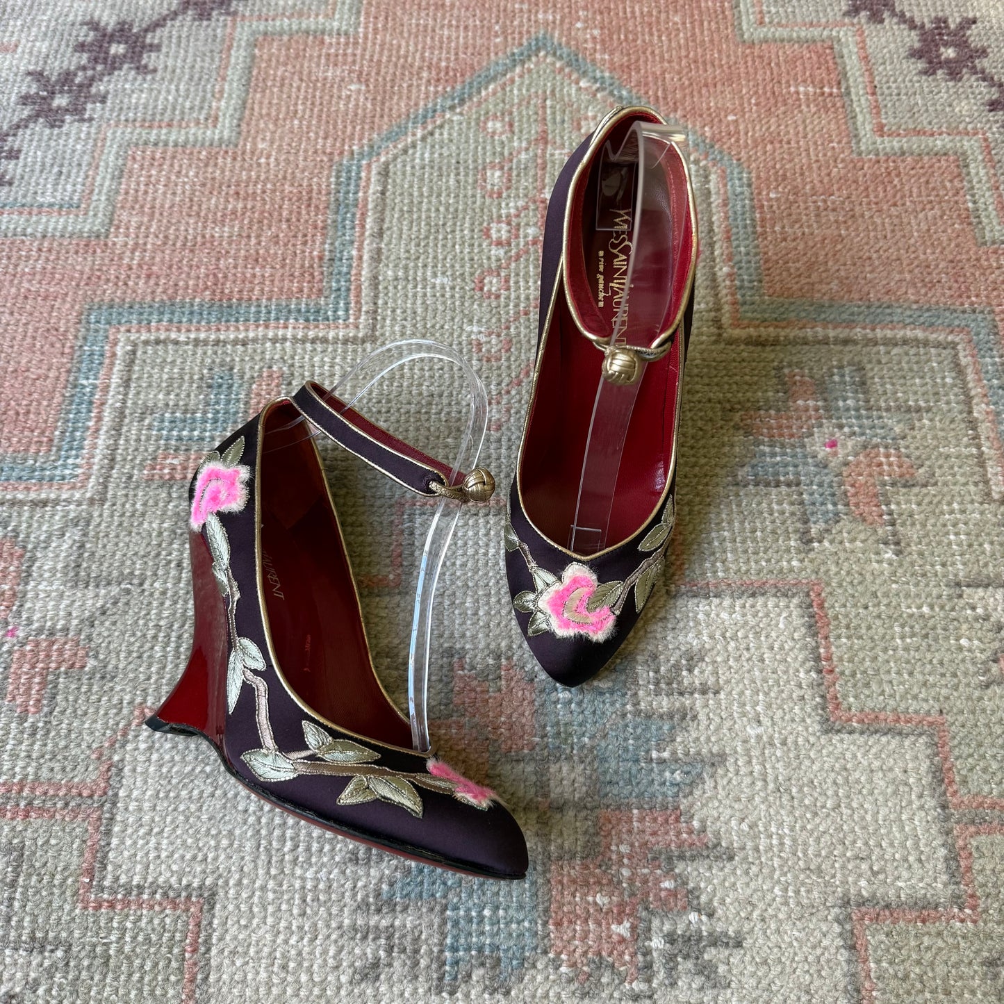 F/W2004 Tom Ford Yves Saint Laurent Silk Floral Wedges - US 7-7.5