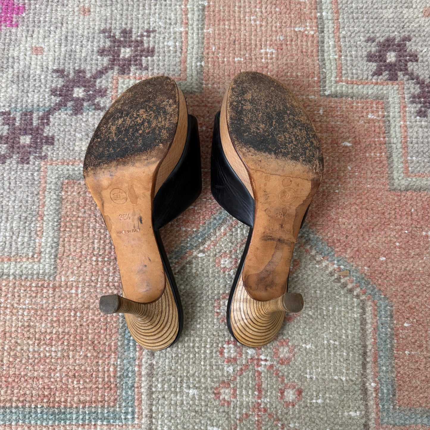 90s Chanel Leather Platform Mules - US 7.5