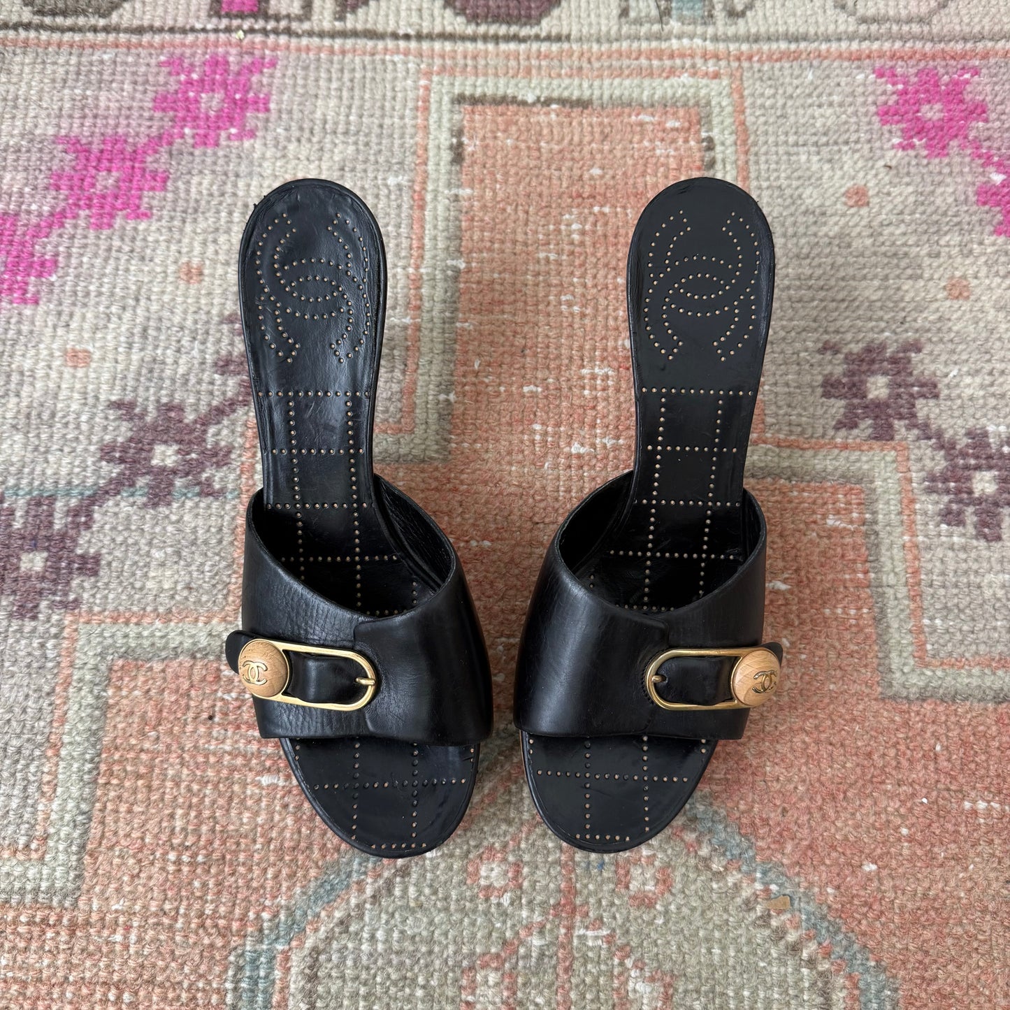 90s Chanel Leather Platform Mules - US 7.5