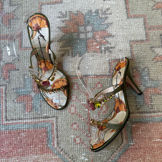 00s Giuseppe Zanotti Green Jeweled Sandals - US 8