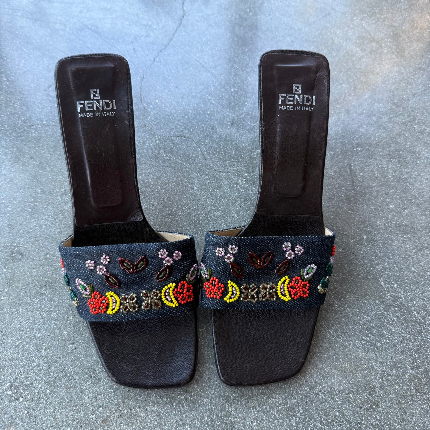 00s Fendi Beaded Denim Mules - US 8