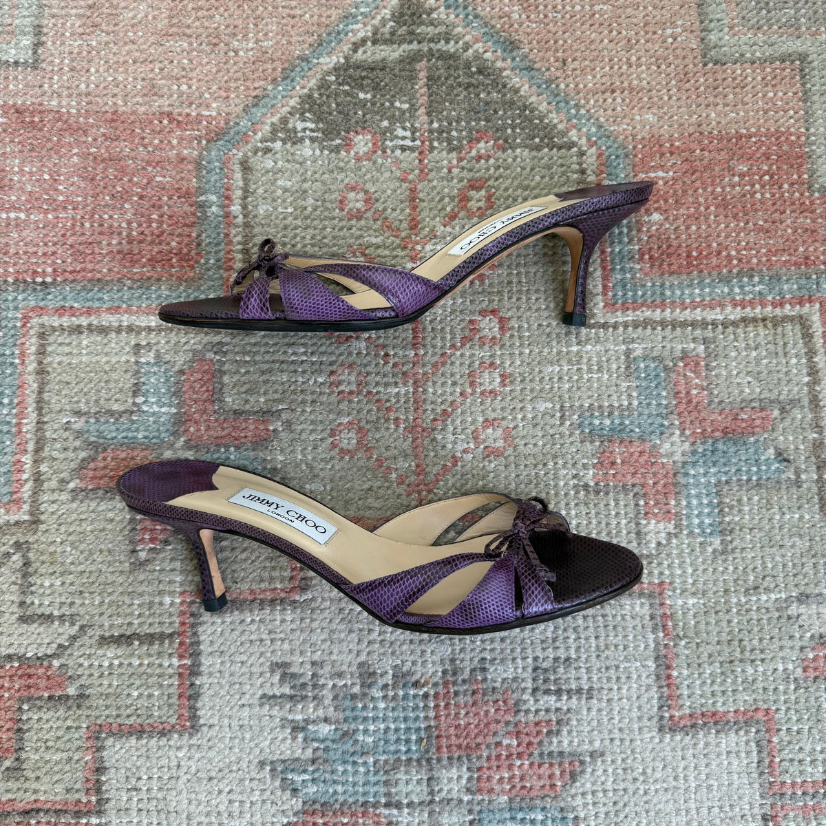 Y2K Jimmy Choo Purple Karung Bow Mules - US 8.5