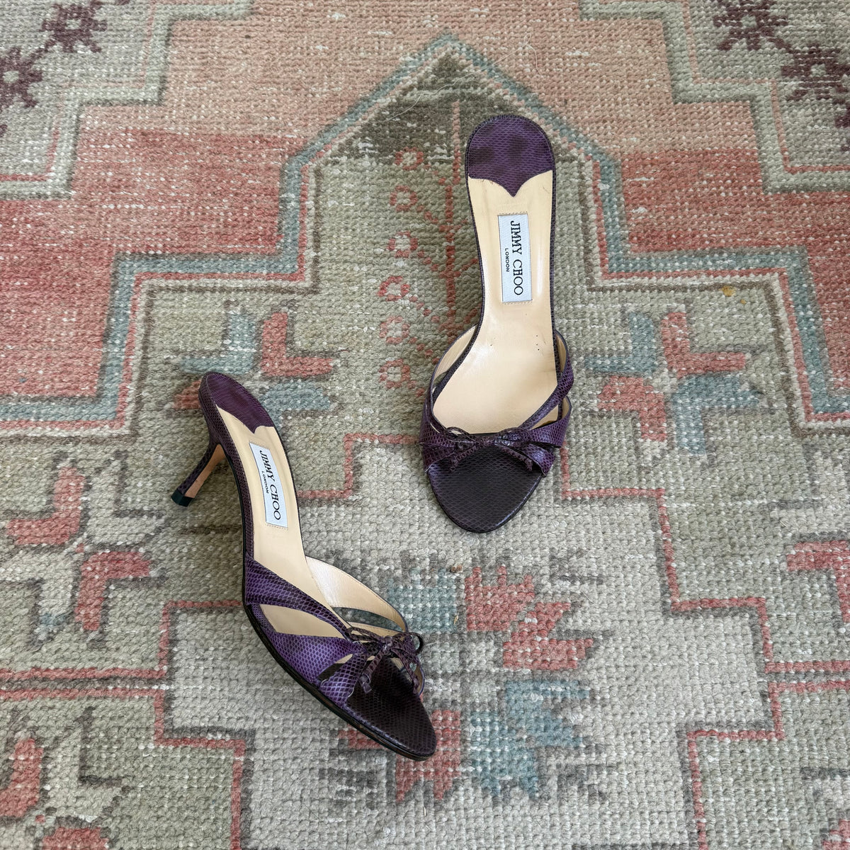 Y2K Jimmy Choo Purple Karung Bow Mules - US 8.5