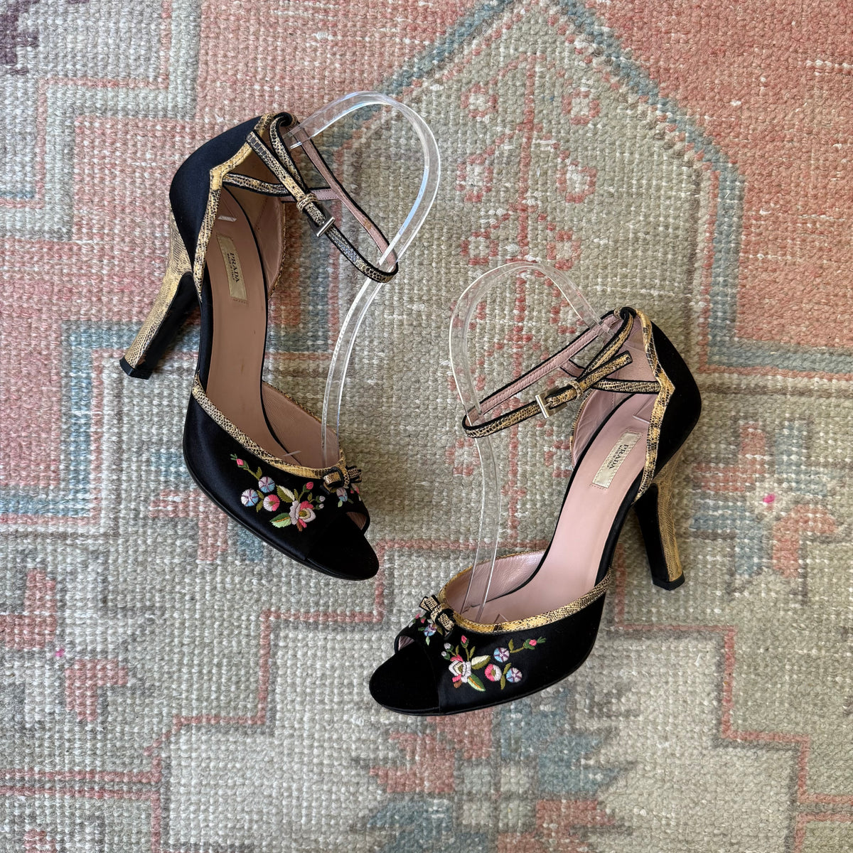 Y2K Prada Silk Satin Floral Peep Toe Heels - US 7