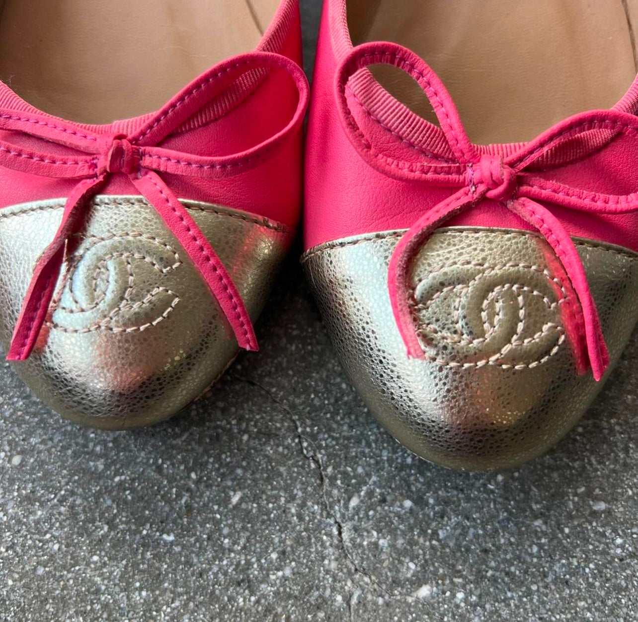 Chanel Pink and Gold Ballet Flats - US 7